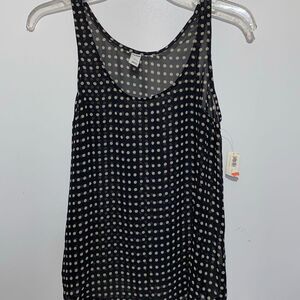 Old Navy Women's Black White Chiffon Polka Dot Scoop Neck Tank Top NWT